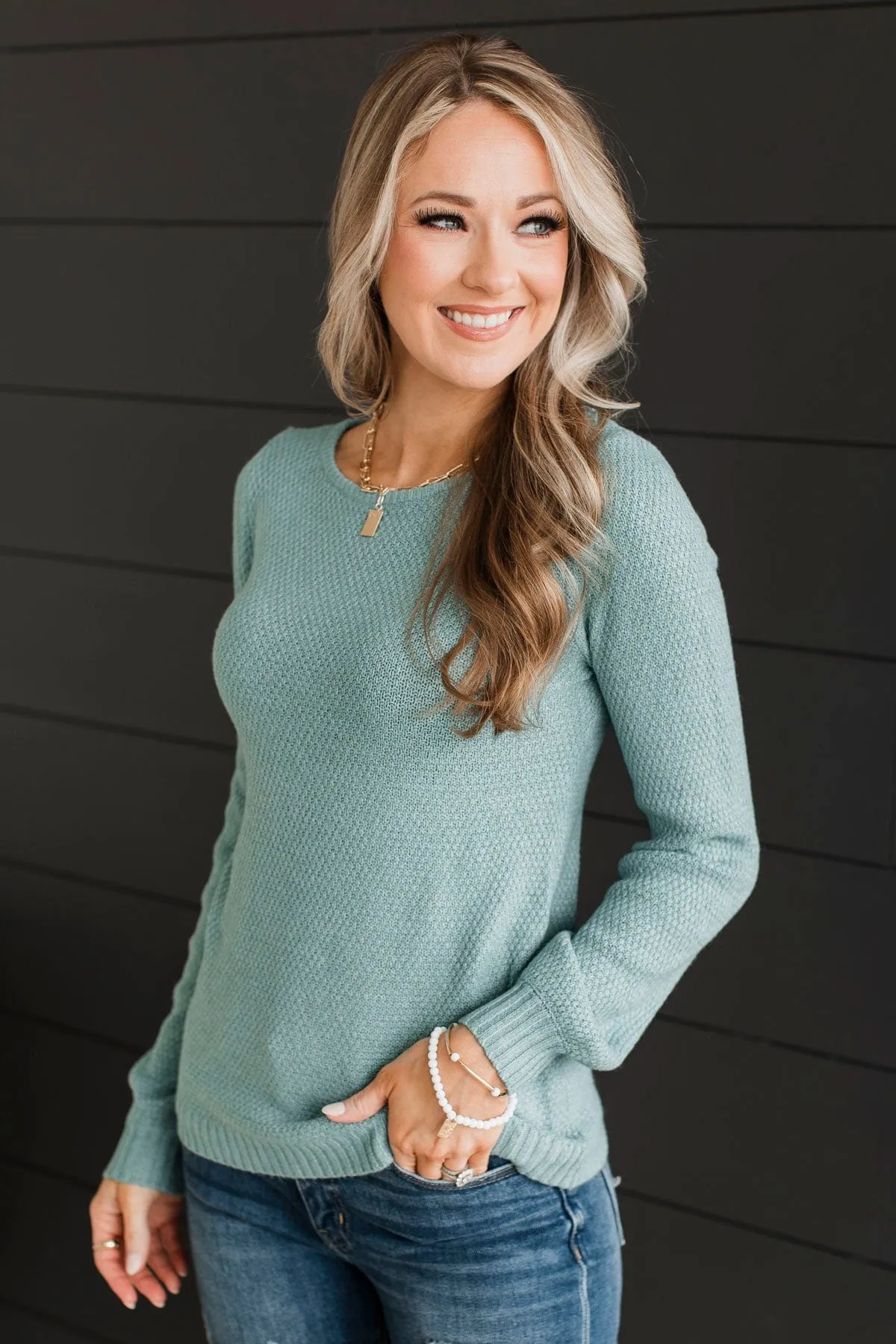 Start Fresh Knit Sweater- Dusty Teal