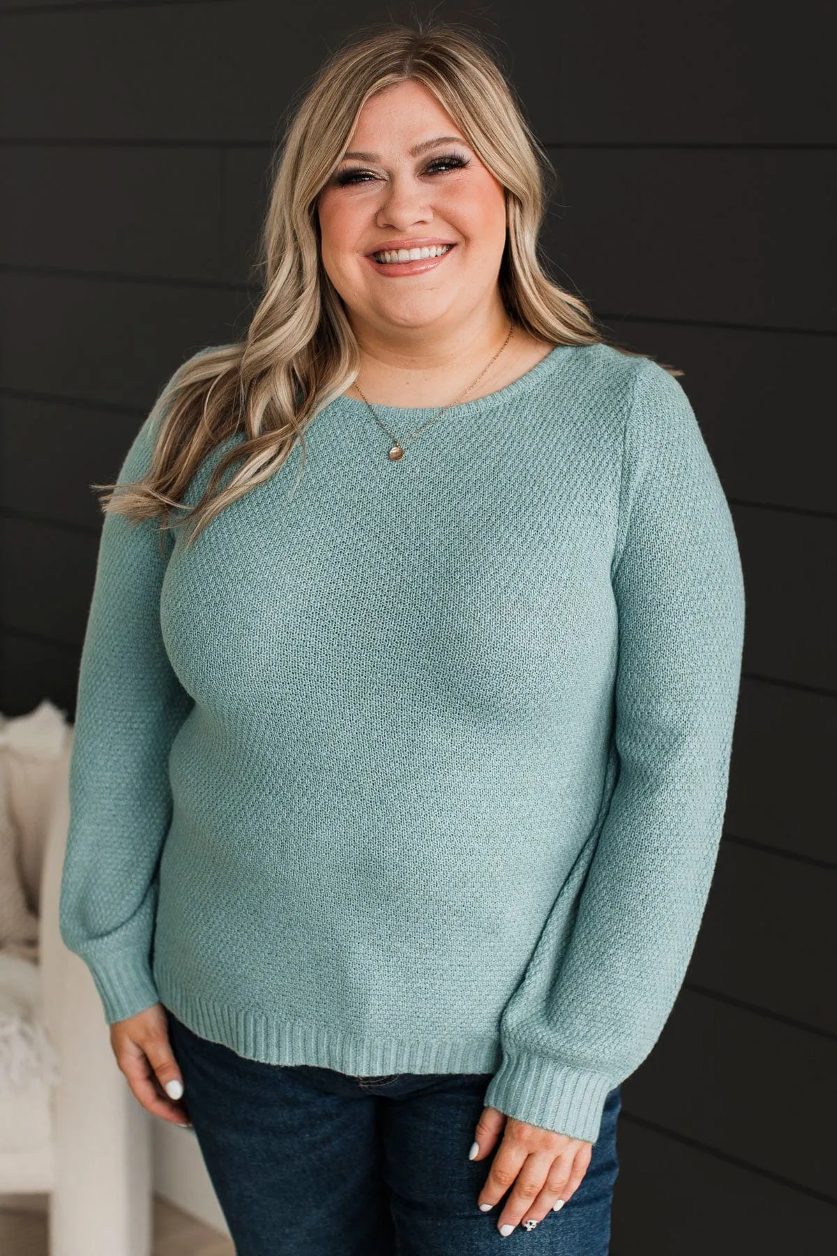 Start Fresh Knit Sweater- Dusty Teal