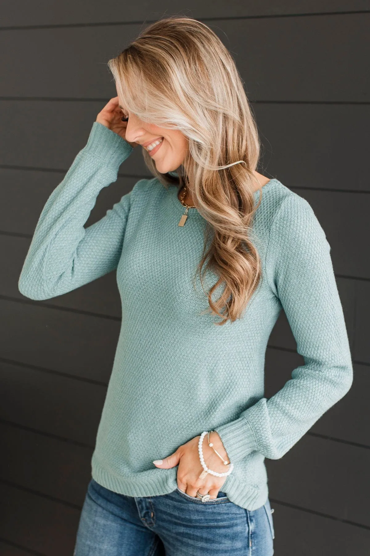 Start Fresh Knit Sweater- Dusty Teal