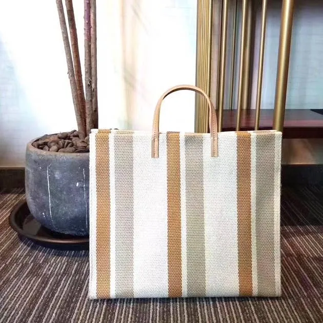 Striped Burlap Tote Bag