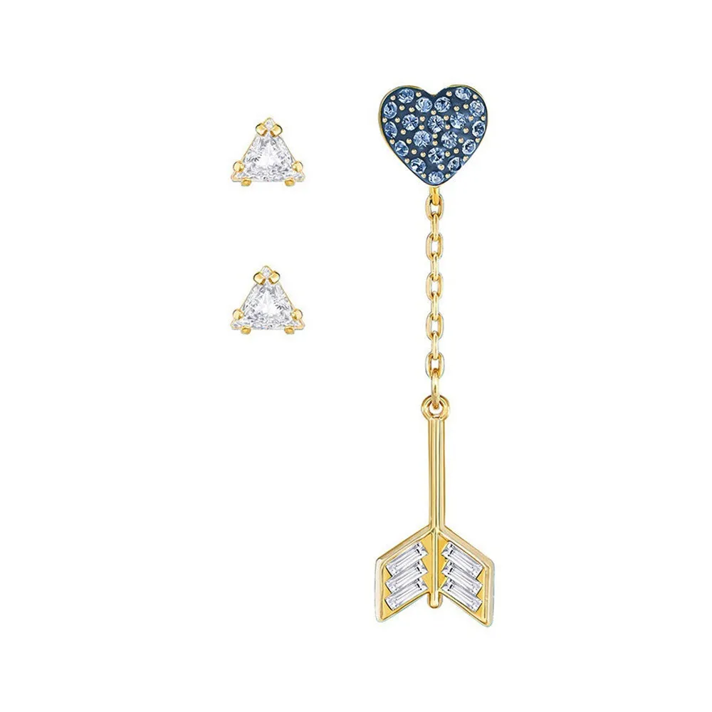 Swarovski Earrings Set Jacket Pierced Earrings GOOD Blue Heart, Gold -5265704