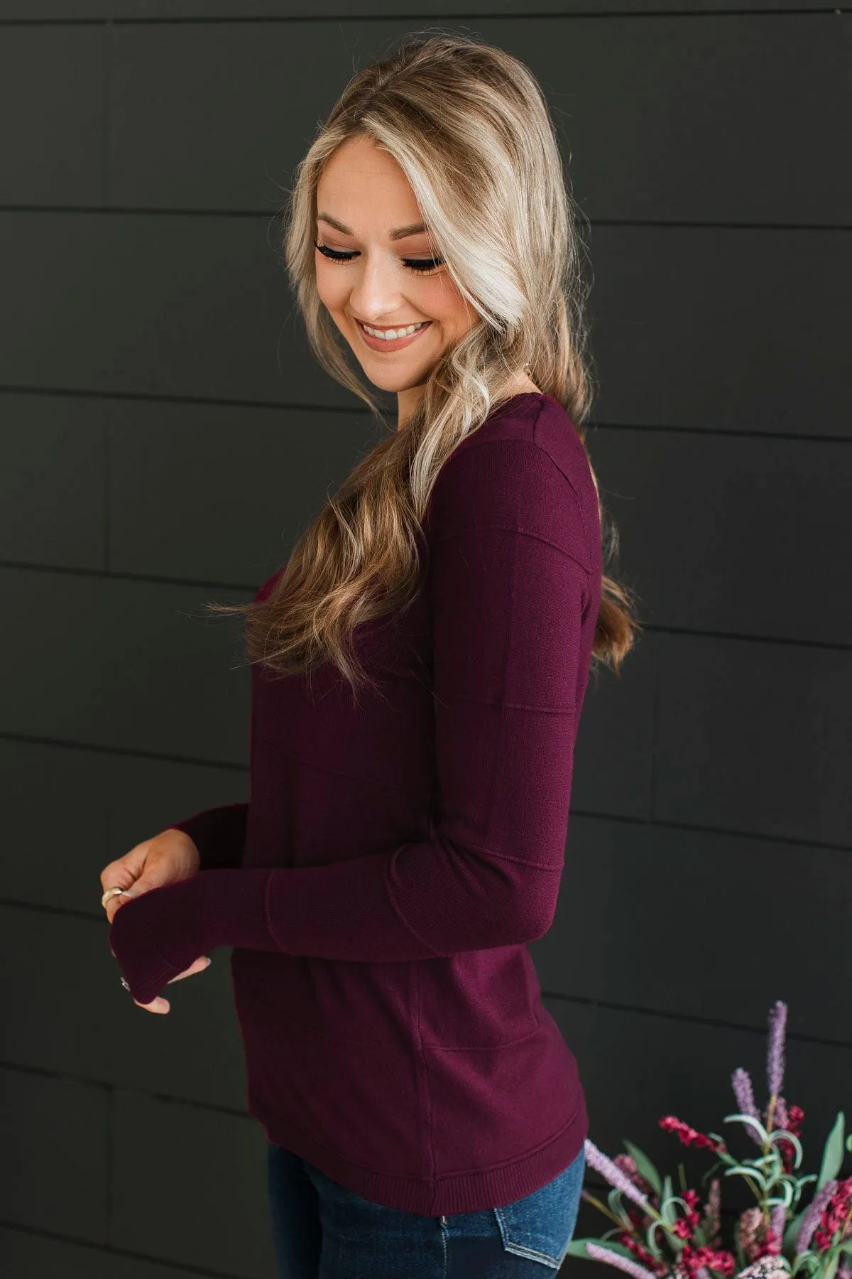 Sweet Kisses Striped Knit Sweater- Plum