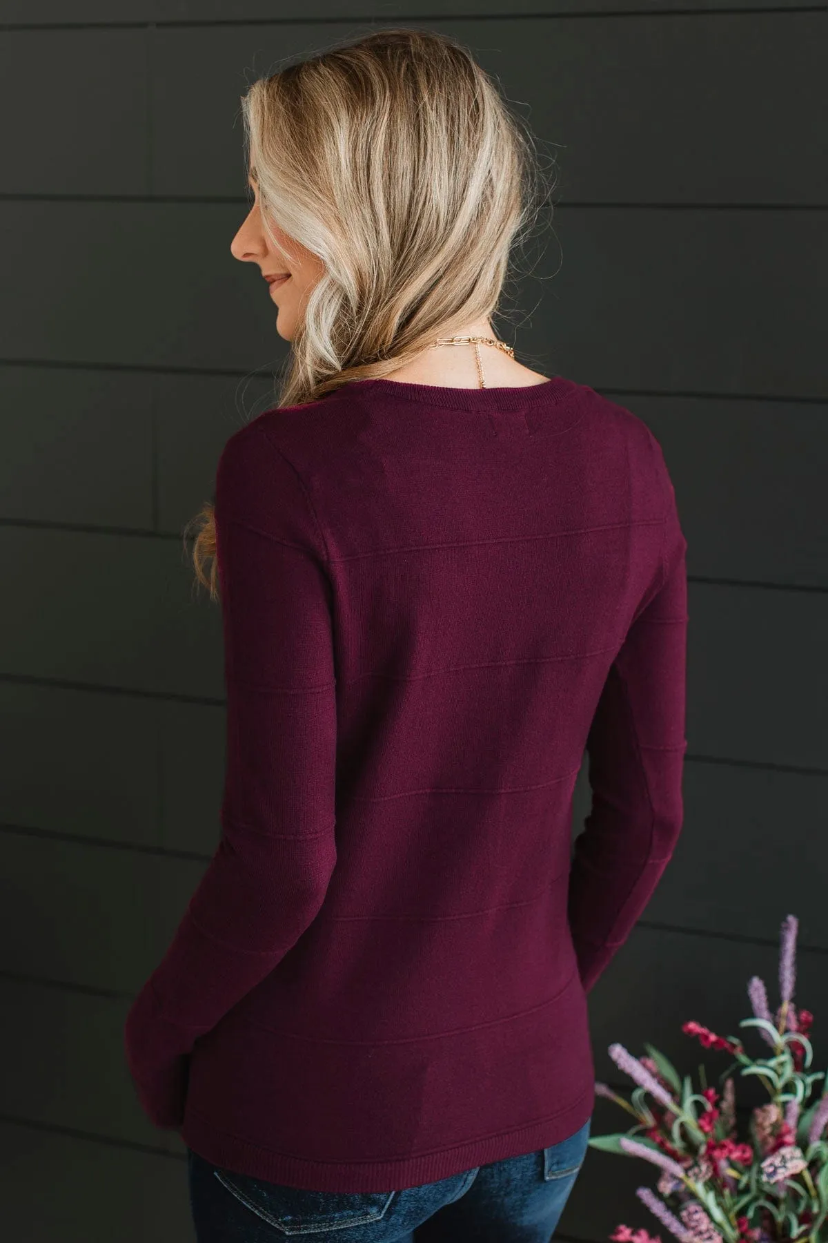 Sweet Kisses Striped Knit Sweater- Plum