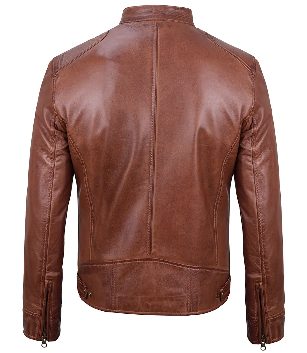 Tall Men's Cognac Cafe Racer Leather Jacket