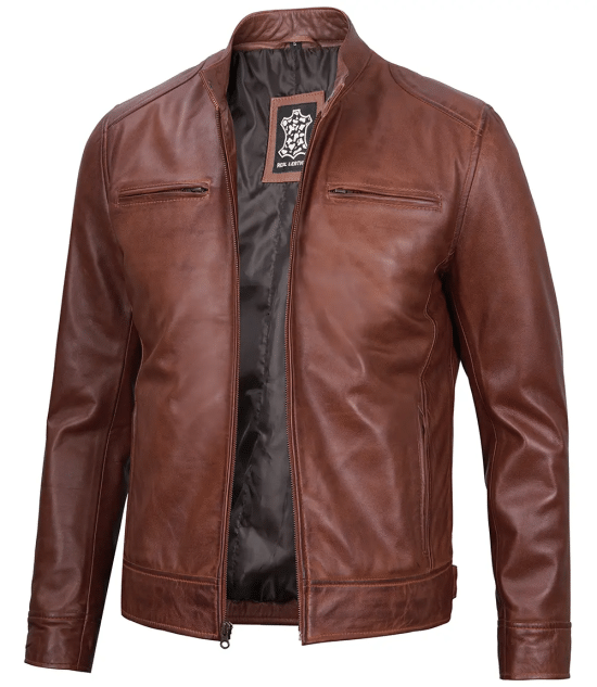 Tall Men's Cognac Cafe Racer Leather Jacket