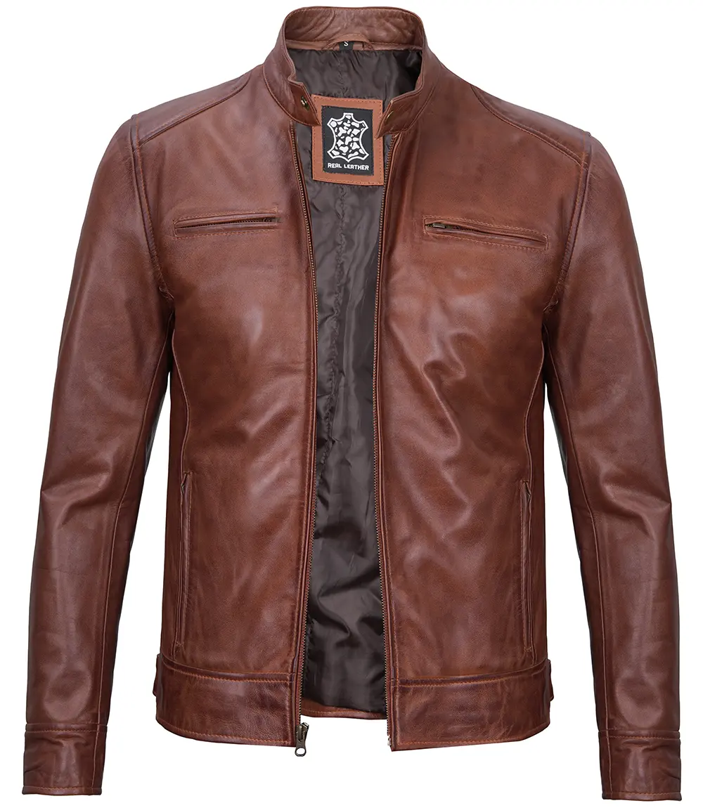 Tall Men's Cognac Cafe Racer Leather Jacket