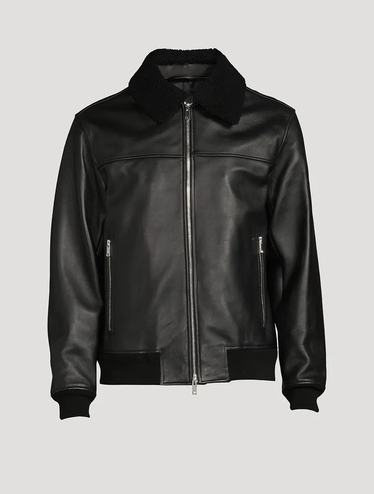 THEORY Leather Bomber Jacket