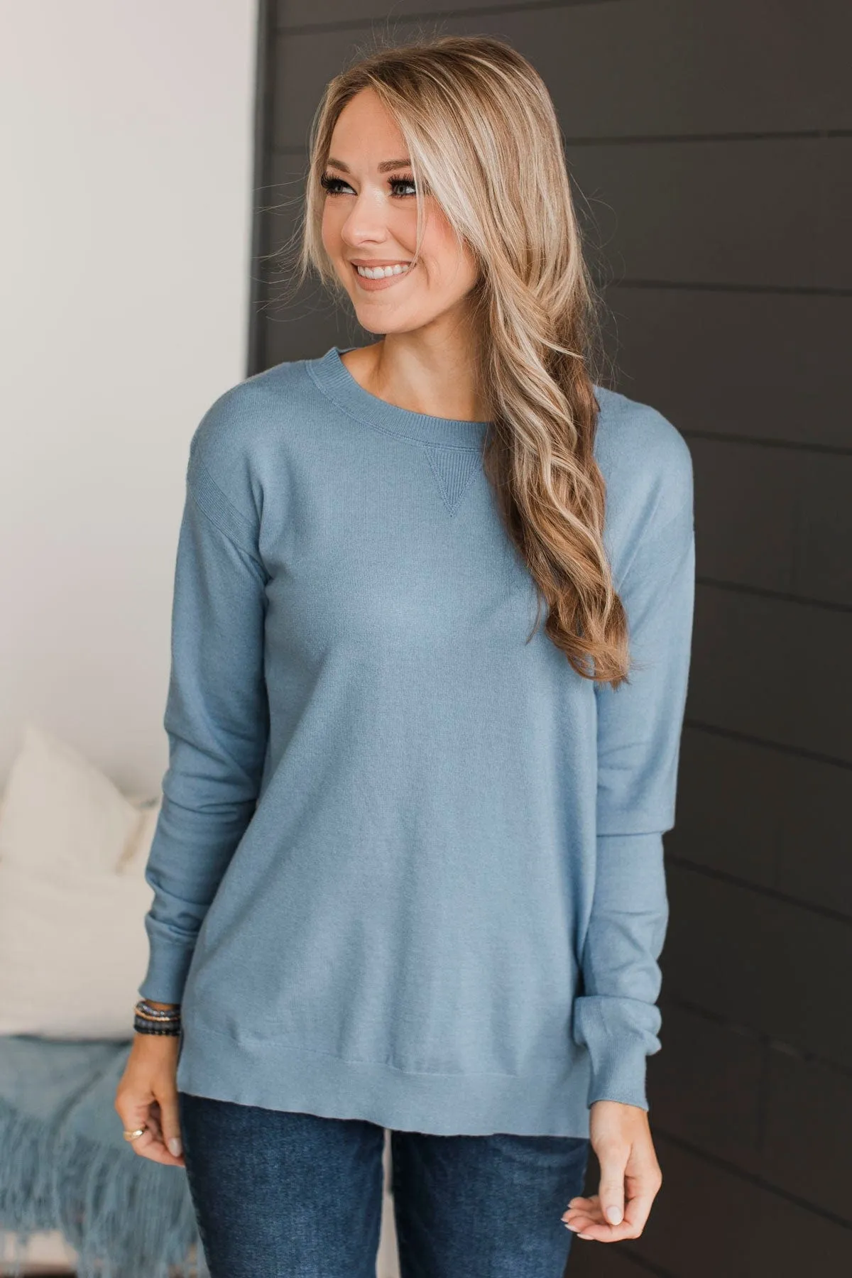 Unforgettable Feeling Knit Sweater- Denim Blue