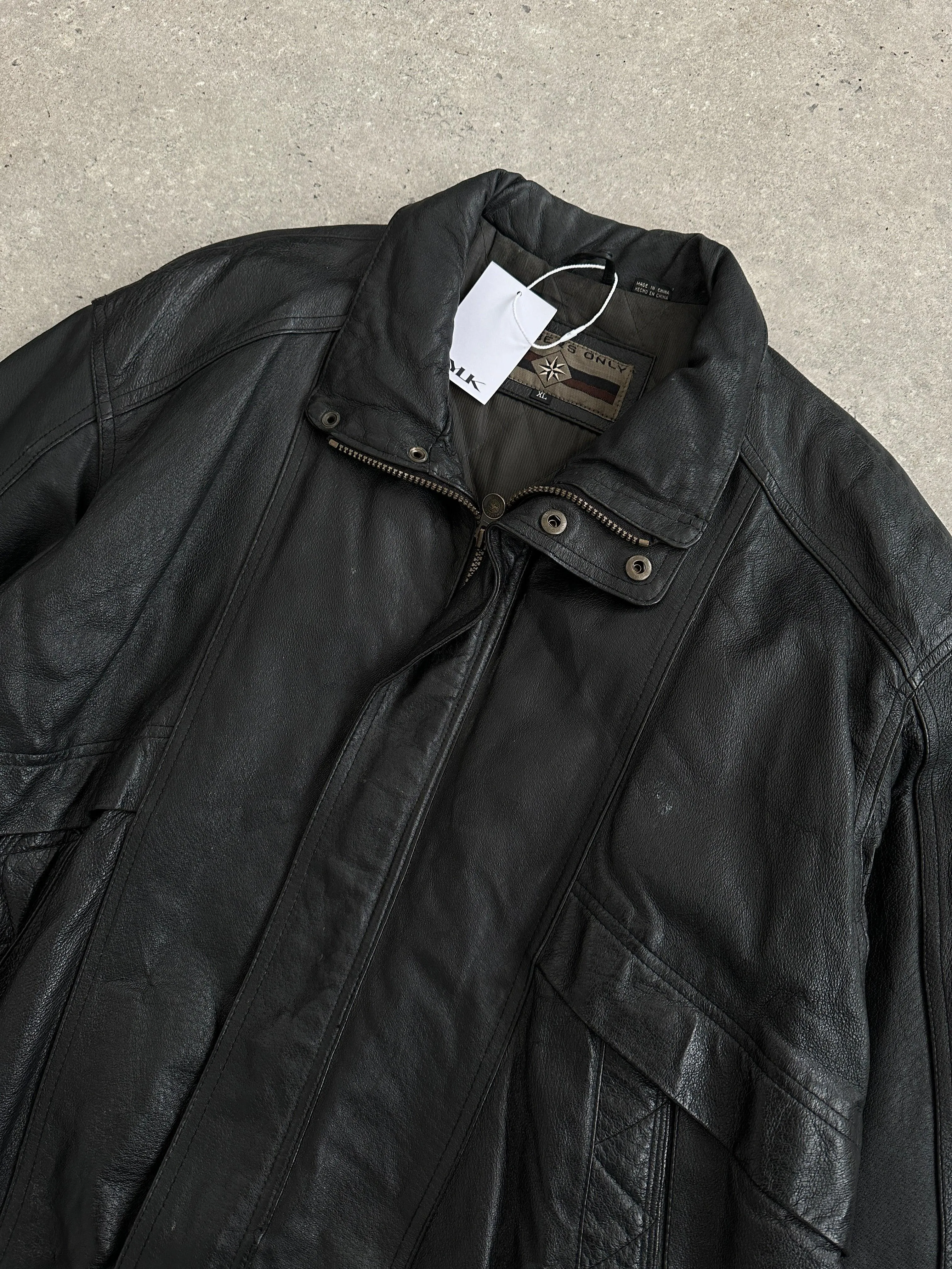 Vintage Leather Bomber Jacket - XL