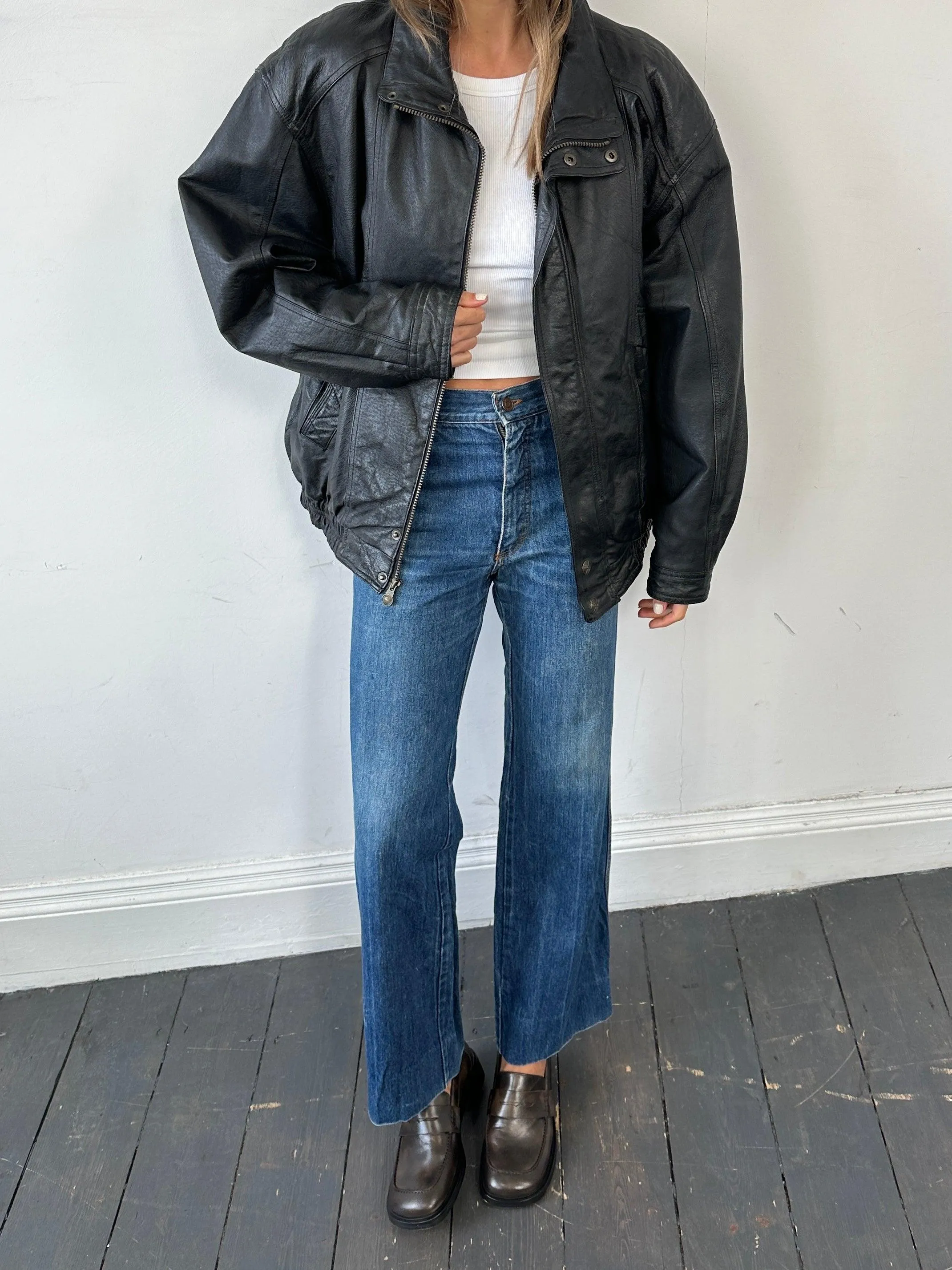 Vintage Leather Bomber Jacket - XL