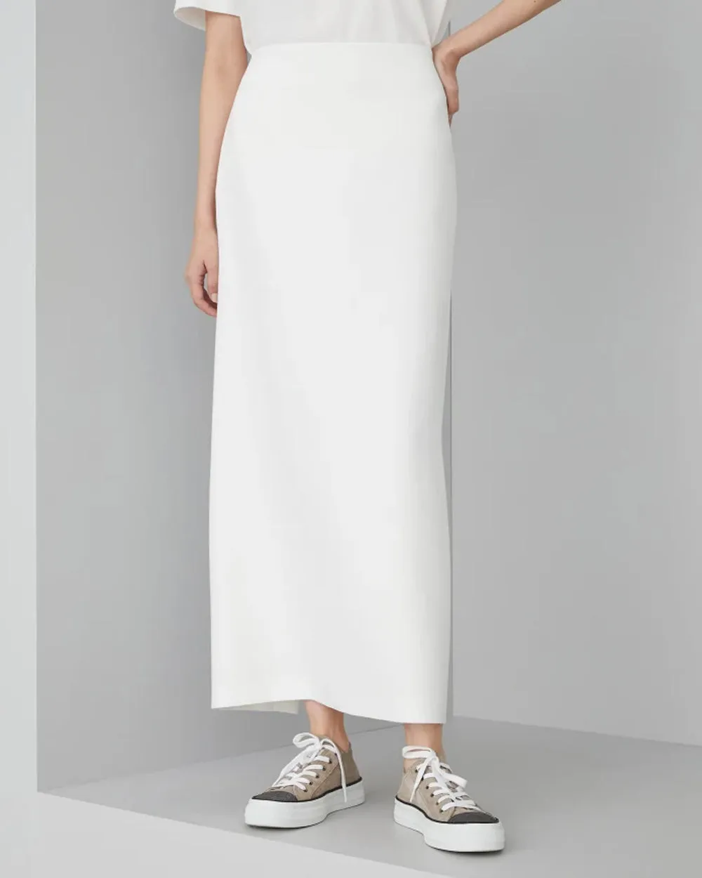 White Straight Midi Skirt