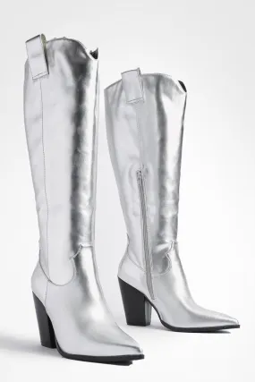 Wide Width Curved Front Pointed Toe Metallic Cowboy Boots