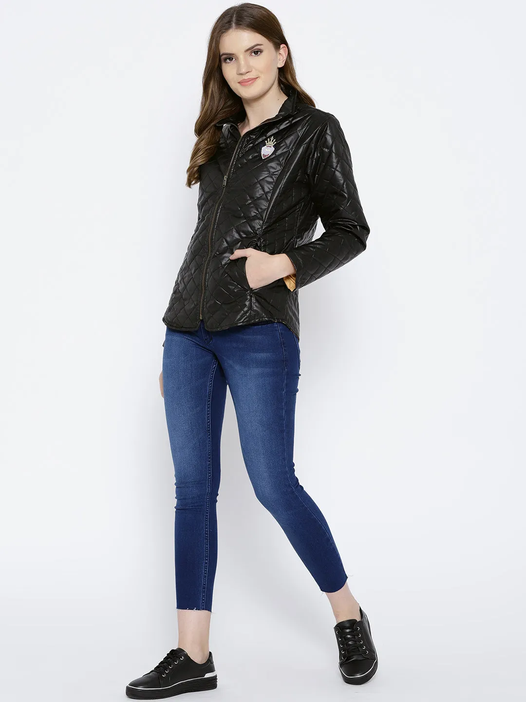 Women Black Quilted Jacket