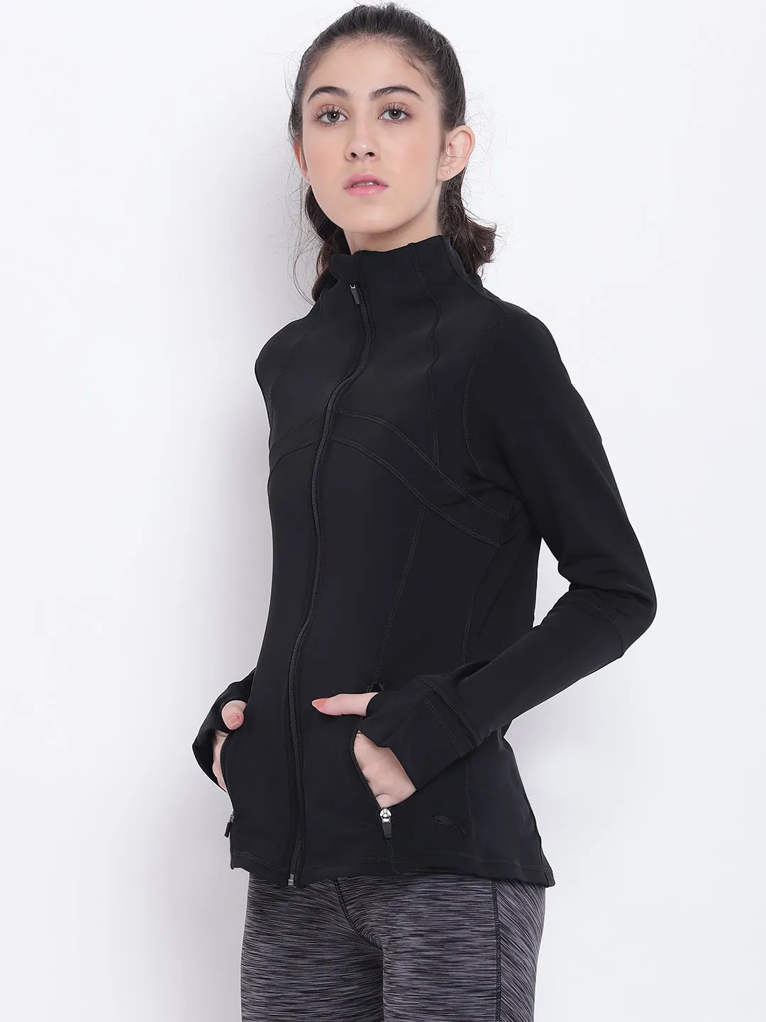 Women Black Sports Sporty Jacket