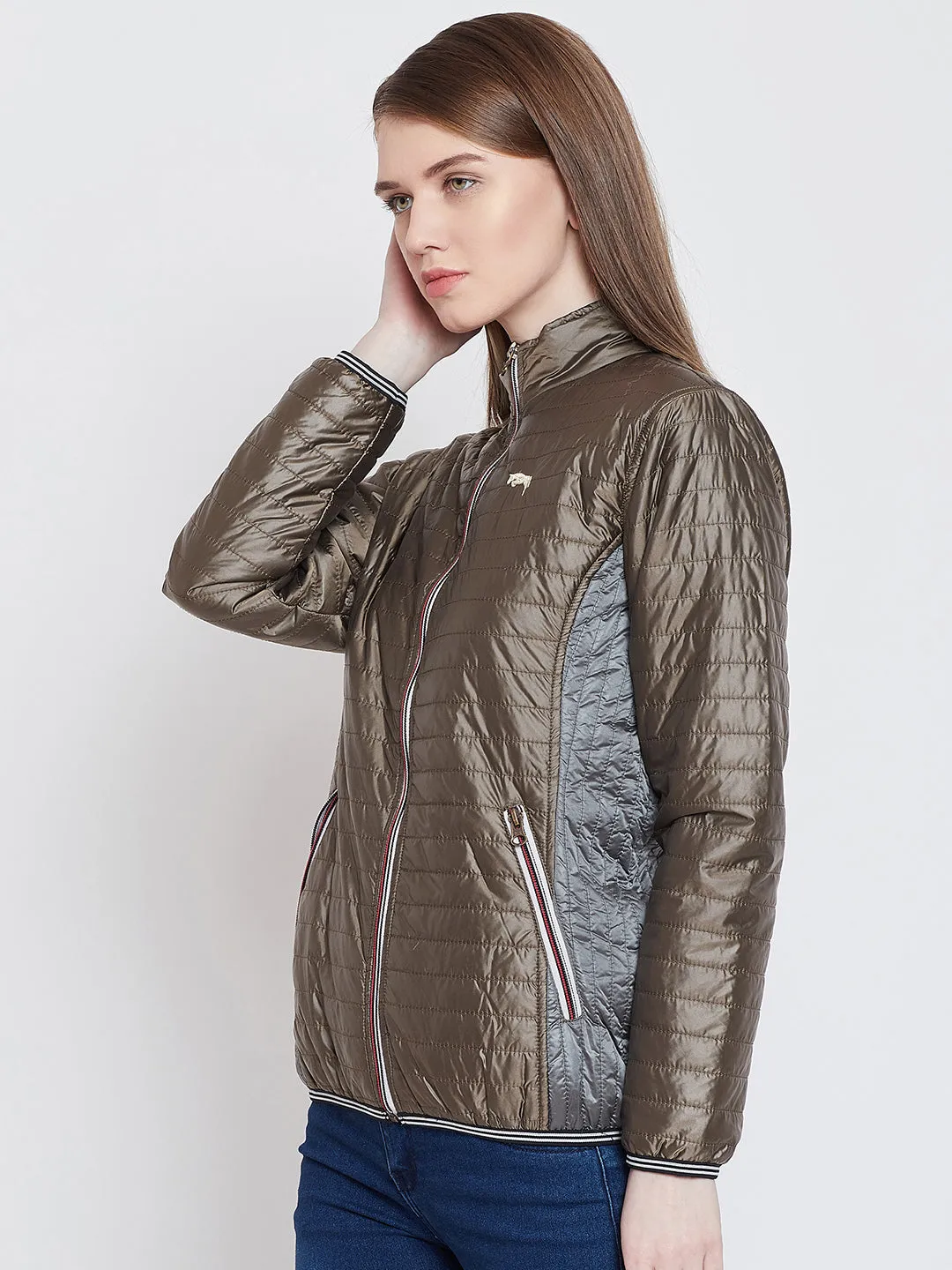 Women Casual Copper Quilted Jacket