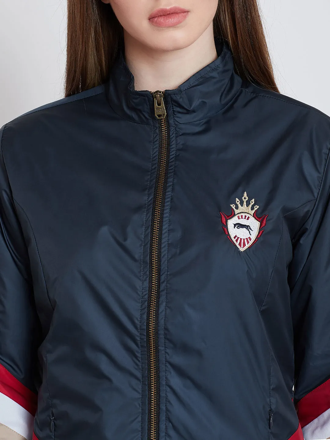 Women Casual Navy Blue Sporty Jacket