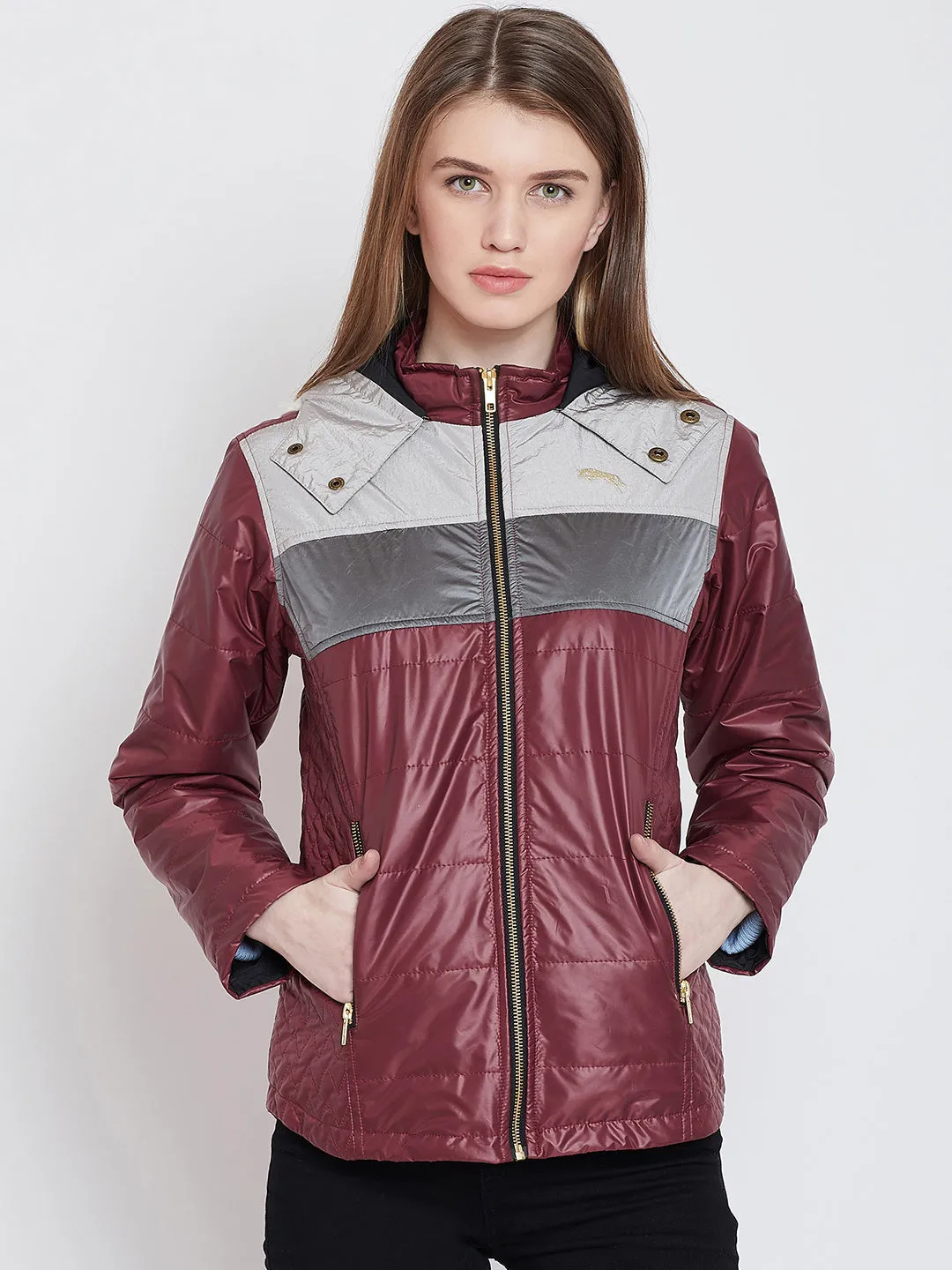 Women Casual Red Quilted Jacket