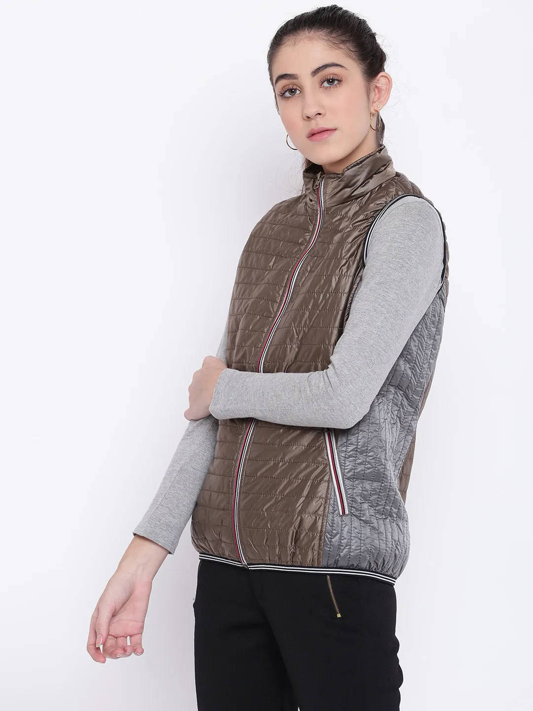 Women Copper Casual Quilted Jacket