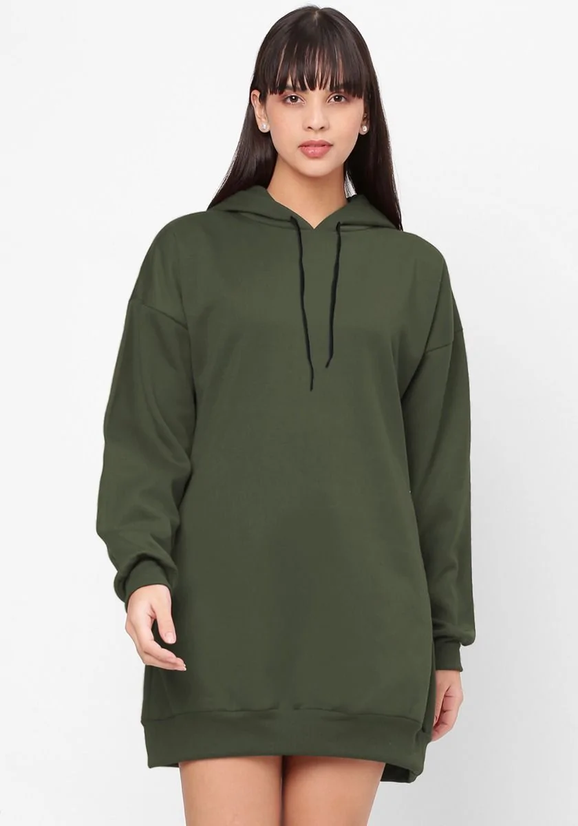 Women Oversized Hoodie Dress - Olive