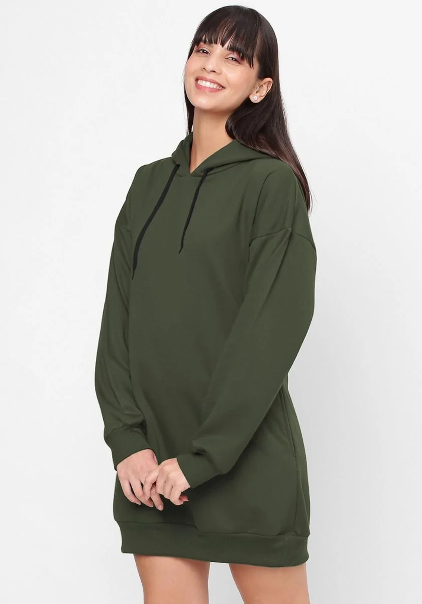 Women Oversized Hoodie Dress - Olive