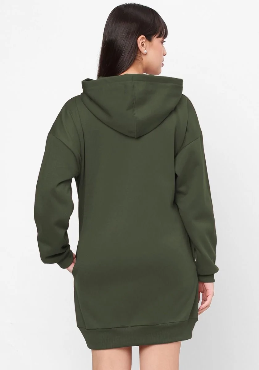 Women Oversized Hoodie Dress - Olive