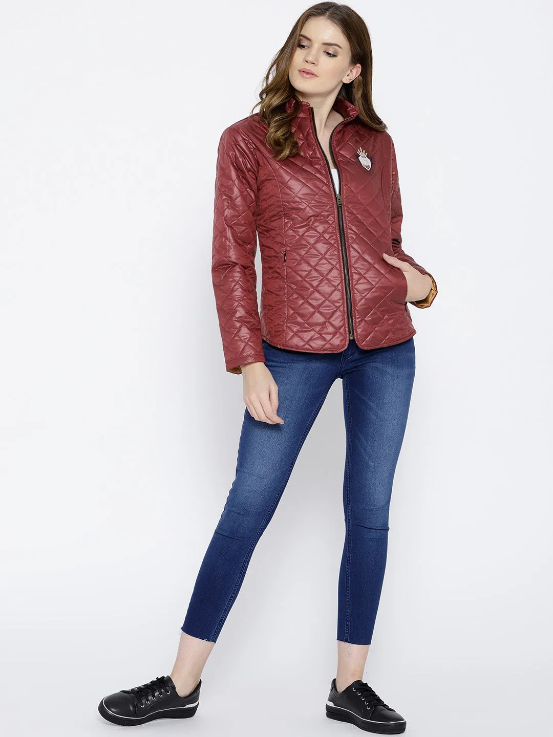 Women Red Quilted Jacket