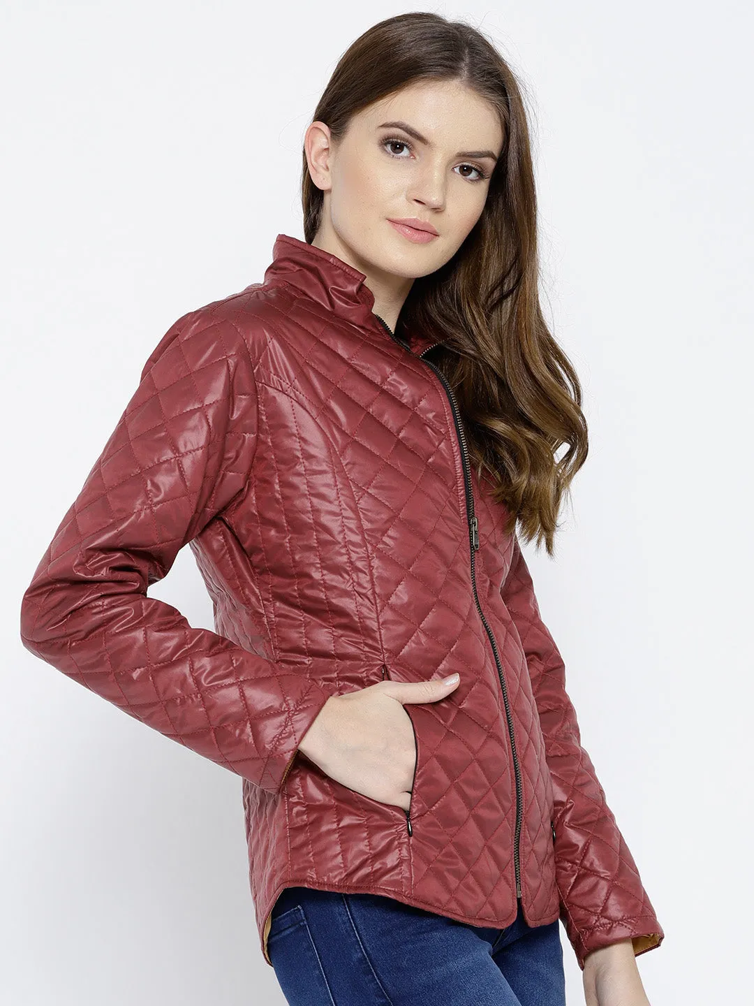 Women Red Quilted Jacket