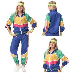 Women Retro Vintage hip-hop disco Cosplay Costume Jacket Pants Headband Sprotwear Outfits Halloween Carnival Suit