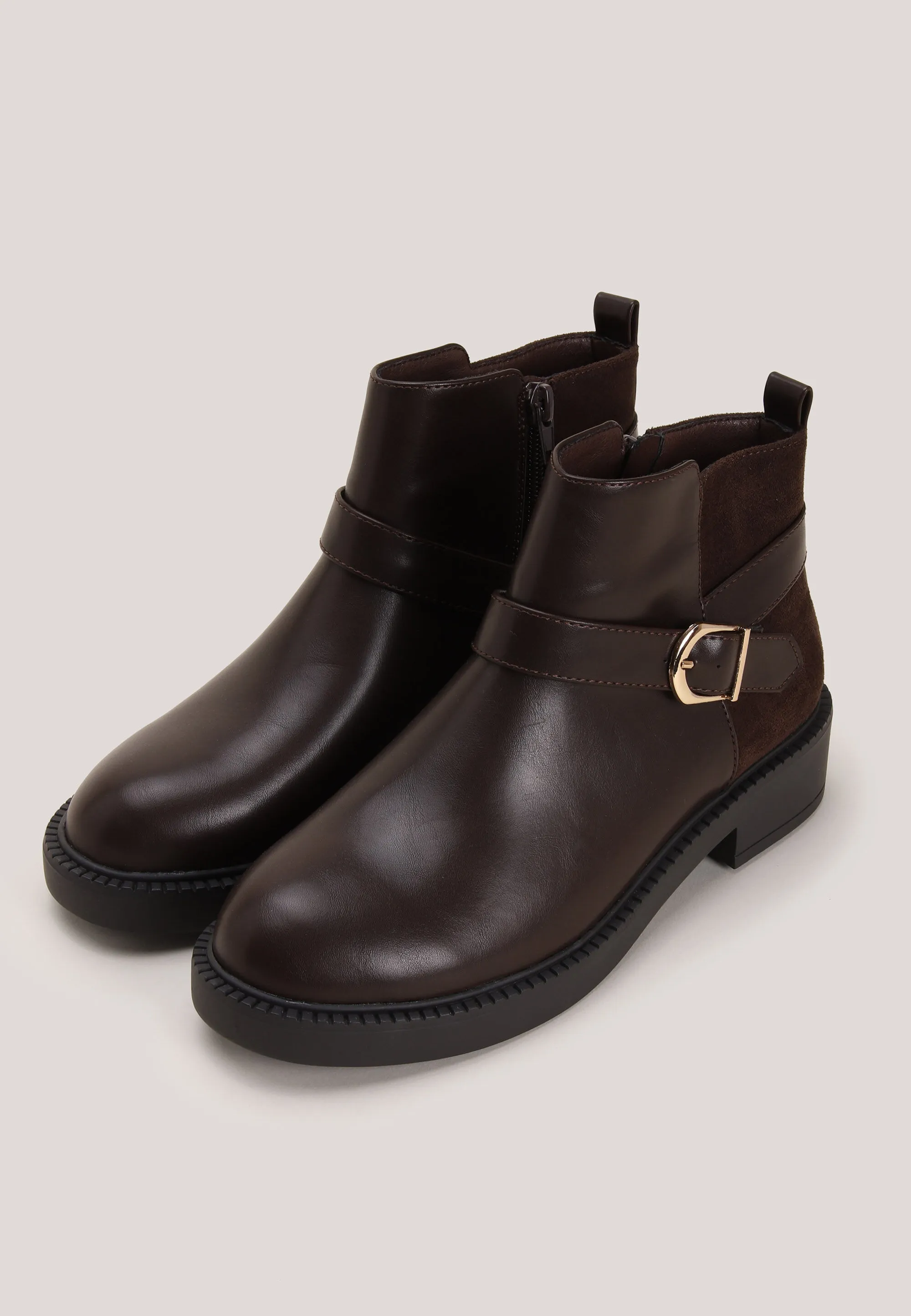 Womens Brown Wrap Around Buckle Ankle Boots