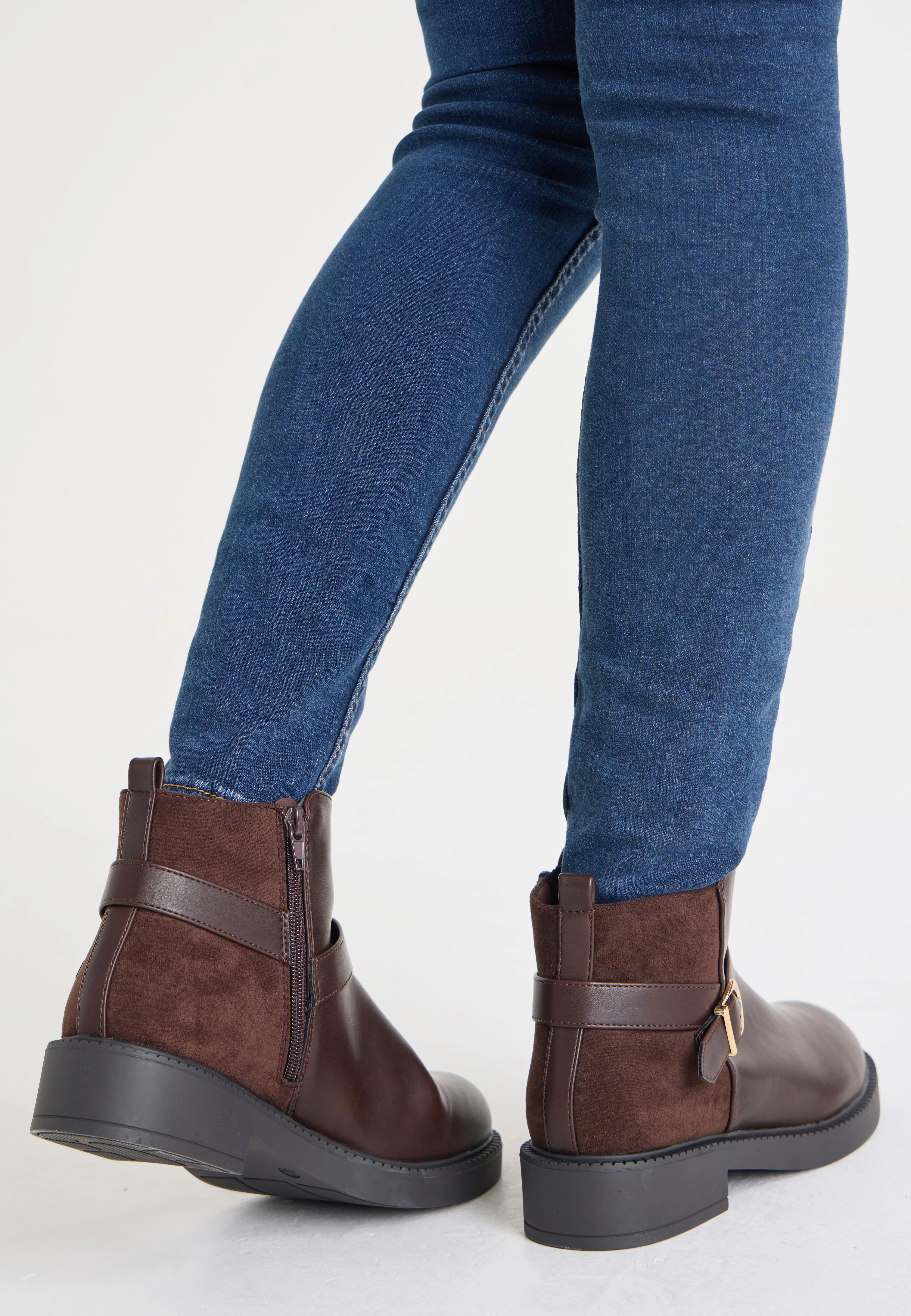 Womens Brown Wrap Around Buckle Ankle Boots