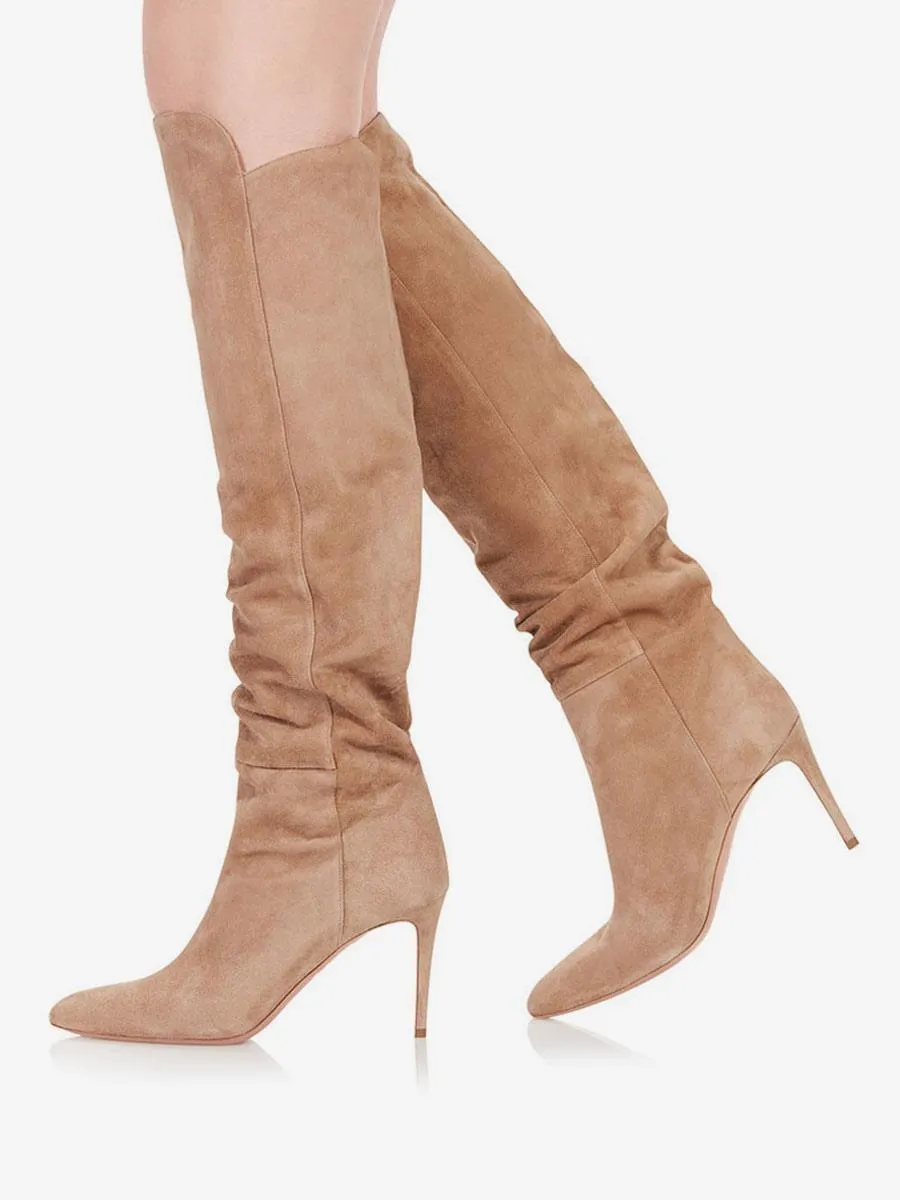 Women's Knee High Boots Suede Stiletto Heel Knee Length Boots