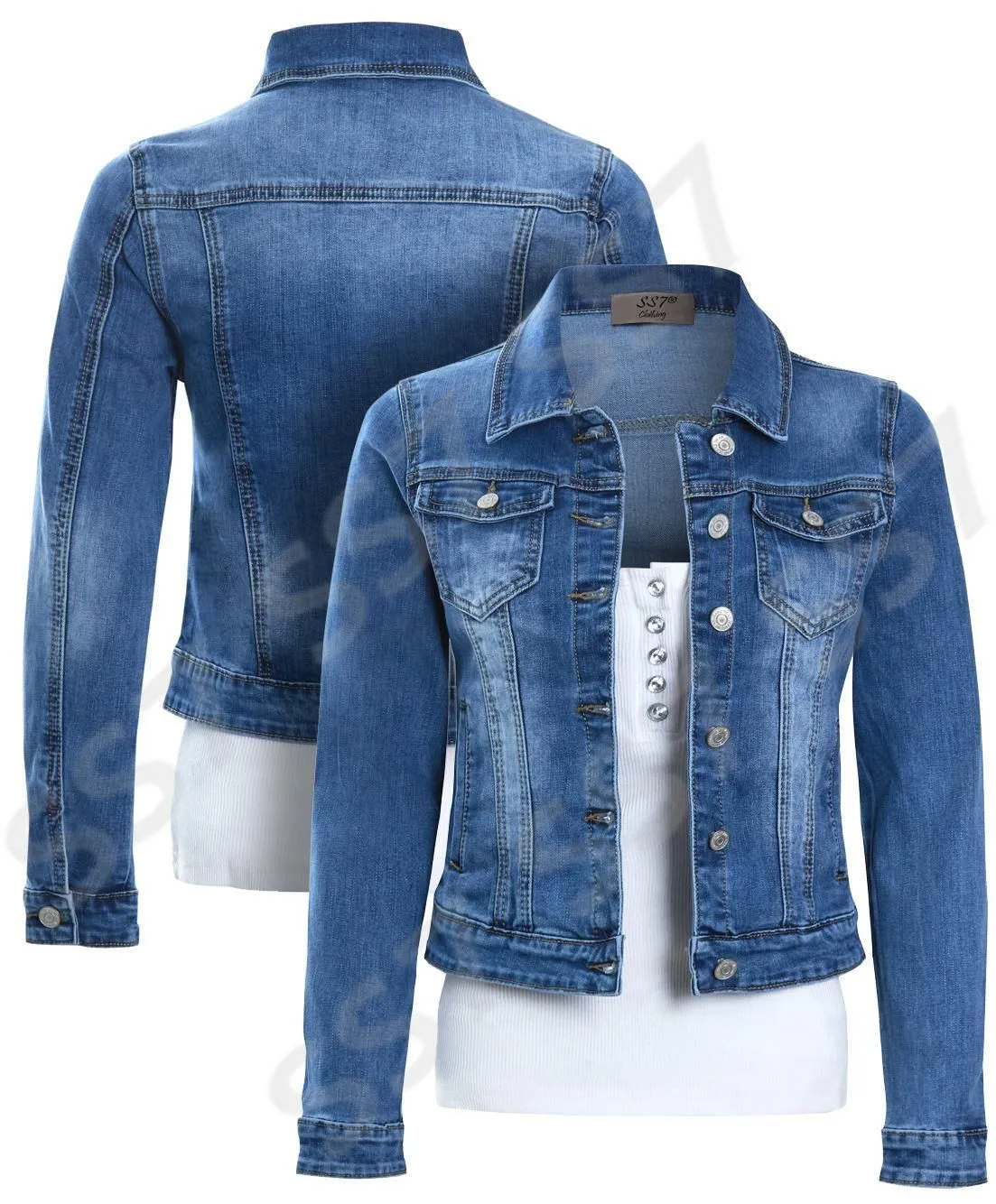 Womens Size 16 12 10 8 14 Stretch Fitted Denim Jacket Ladies Jean Jackets Blue