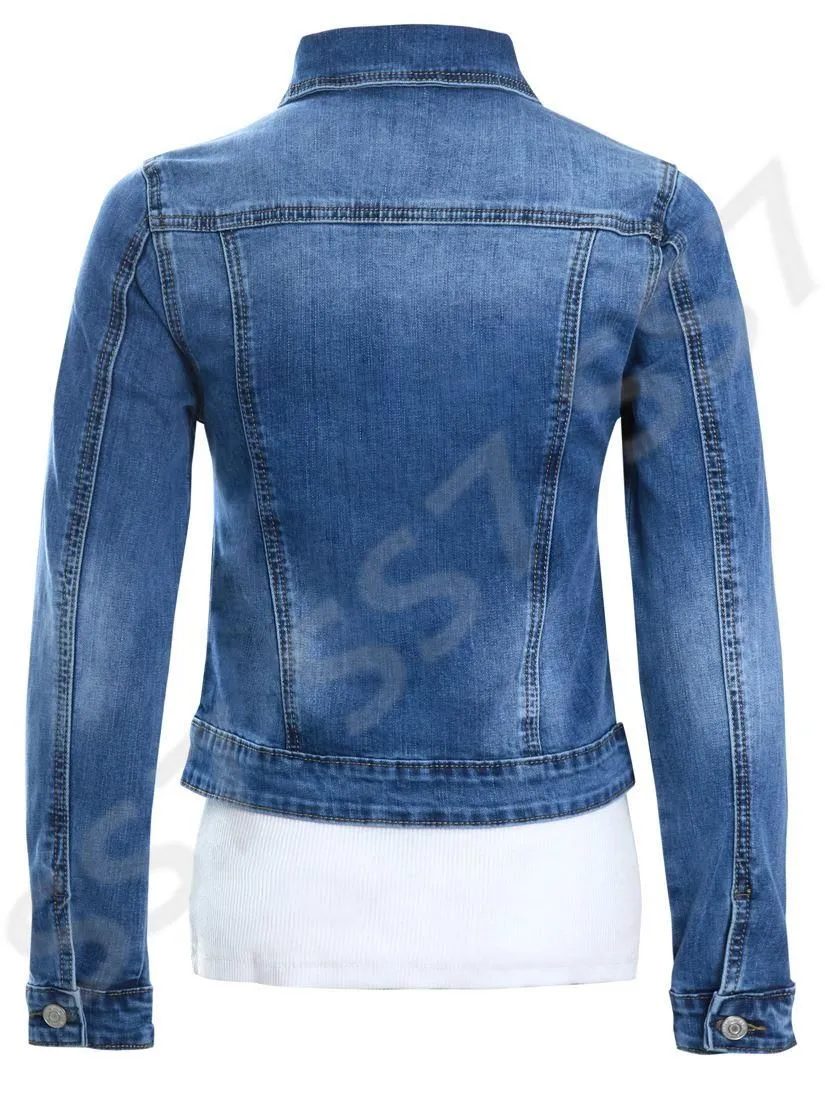 Womens Size 16 12 10 8 14 Stretch Fitted Denim Jacket Ladies Jean Jackets Blue