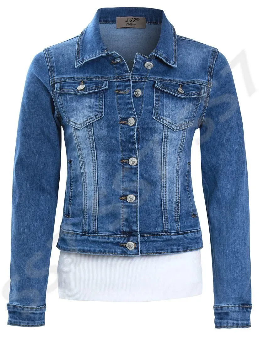 Womens Size 16 12 10 8 14 Stretch Fitted Denim Jacket Ladies Jean Jackets Blue