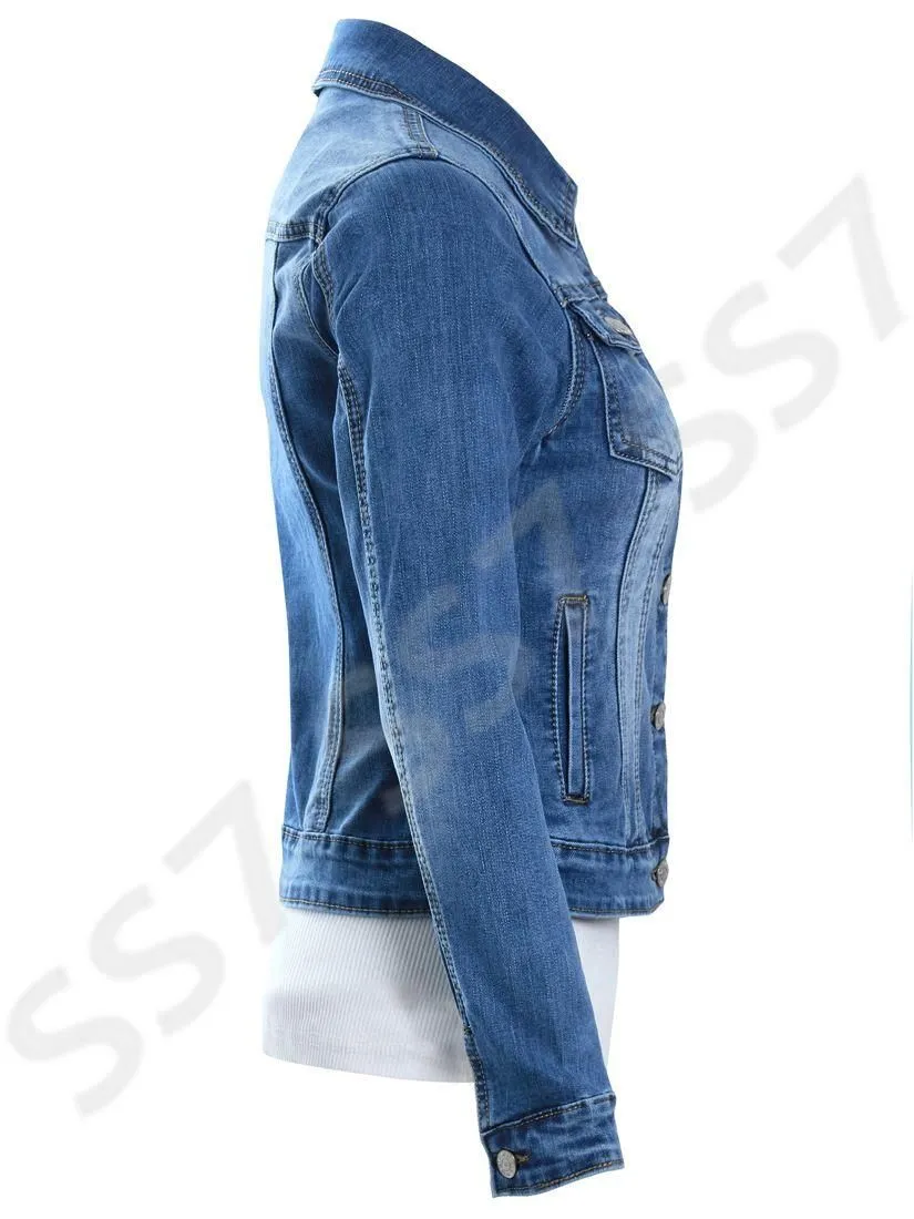 Womens Size 16 12 10 8 14 Stretch Fitted Denim Jacket Ladies Jean Jackets Blue