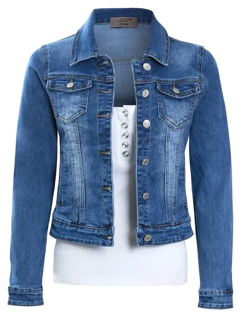 Womens Size 16 12 10 8 14 Stretch Fitted Denim Jacket Ladies Jean Jackets Blue