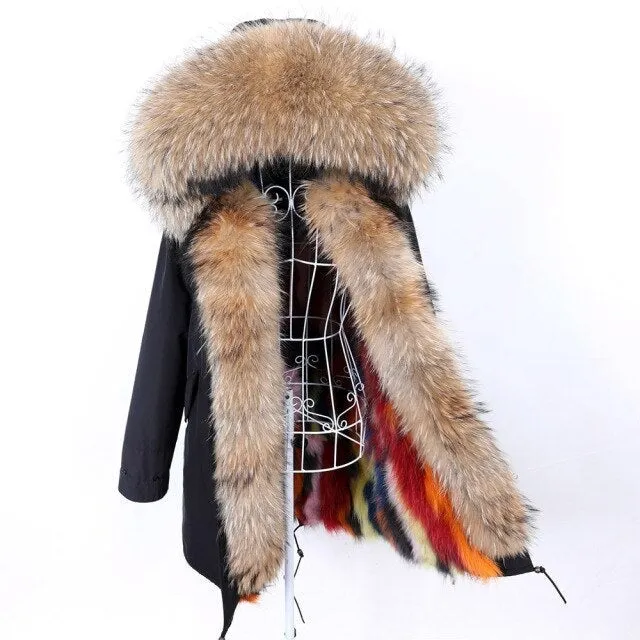 Women's Winter Big Fur Collared Thick Jacket with Removable Fox Fur Lining