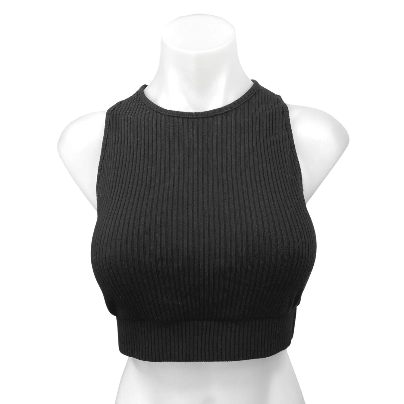 Zara Black Ribbed Knit High Neck Sleeveless Cropped Sweater Vest Top Size M