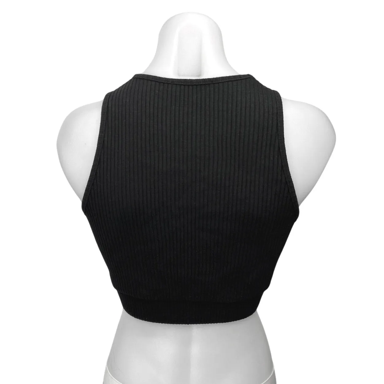 Zara Black Ribbed Knit High Neck Sleeveless Cropped Sweater Vest Top Size M